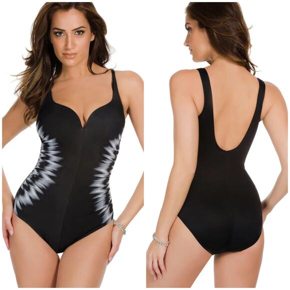 Miraclesuit NWT Sound Wave Temptress One Piece Swimsuit Size 12 Sweetheart Neck - Picture 1 of 12